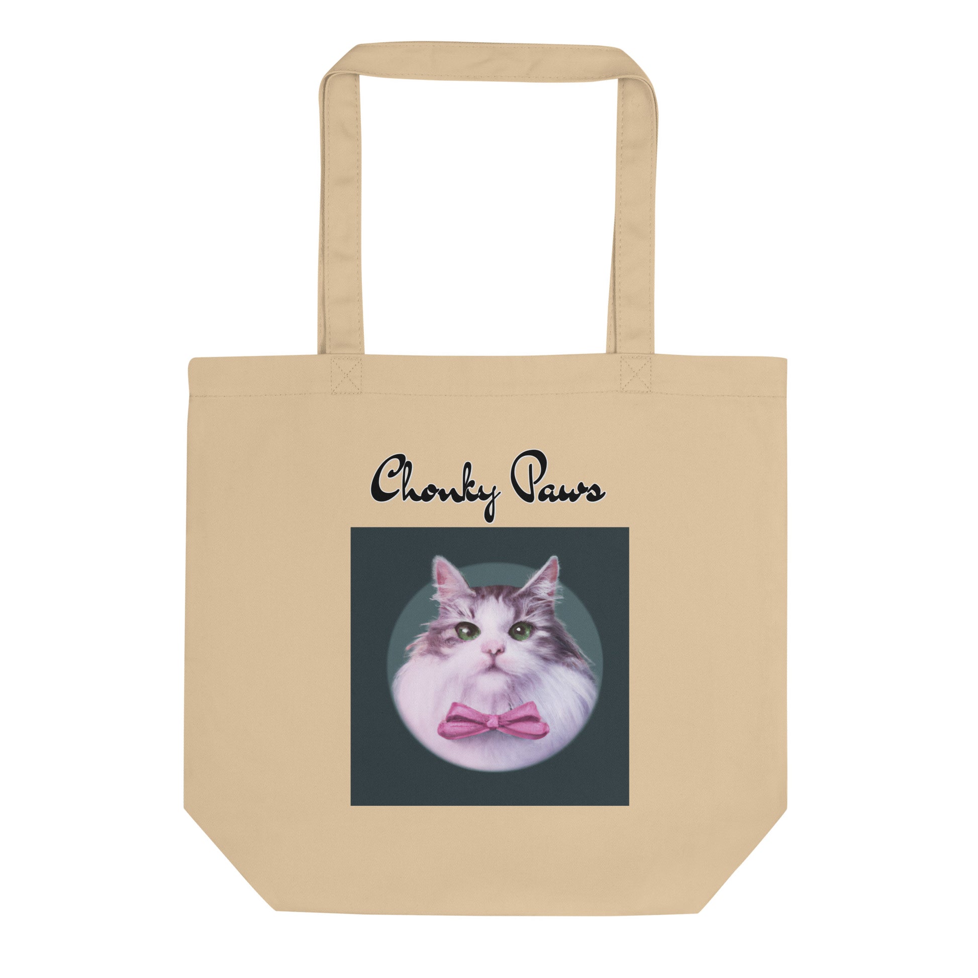 Eco Tote Bag with Fluffy Kitten With a Pink Bow with text "Chonky Paws" at $26.97 found at Personalizedpetlovergifts