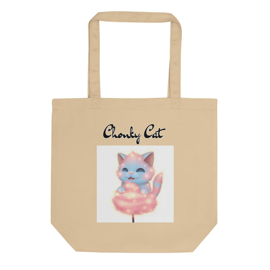 Eco Tote Bag with Kitten Enjoying a Cotton Candy with text "Chonky Cat" at $26.97 found at Personalizedpetlovergifts