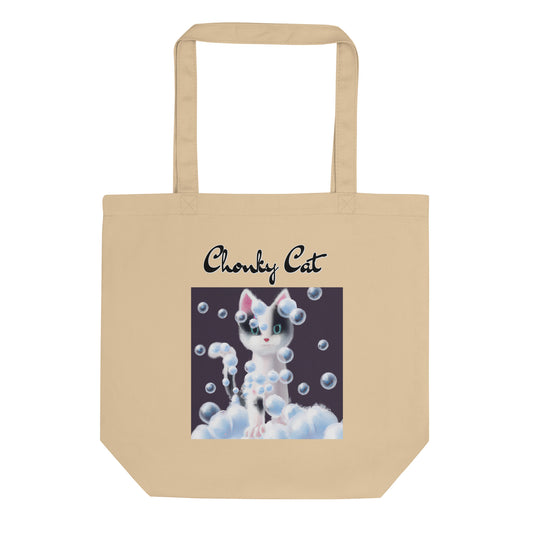 Eco Tote Bag with Kitten Covered In Bubbles with text "Chonky Cat" at $26.97 found at Personalizedpetlovergifts