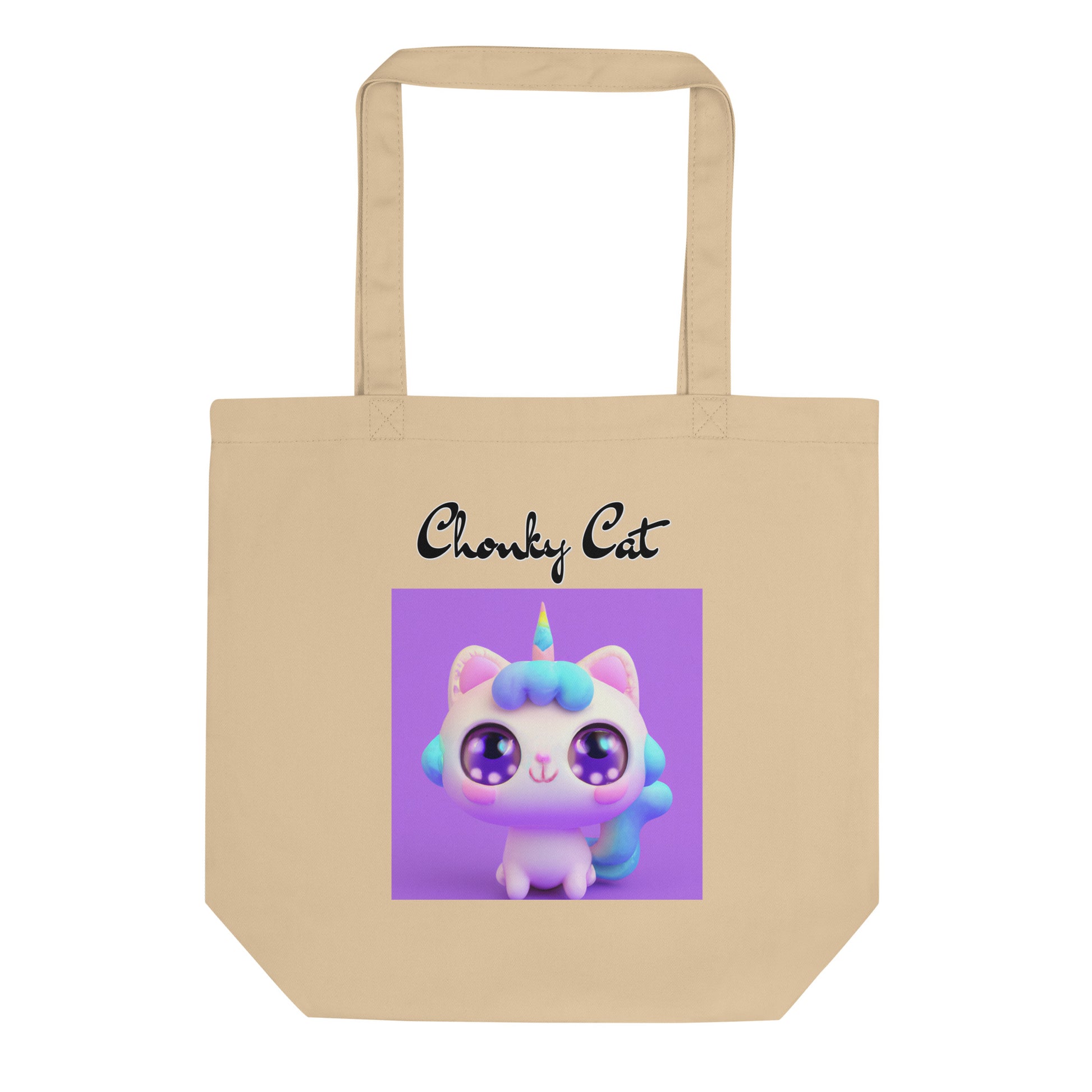 Eco Tote Bag with Happy Unicorn Kitten with text "Chonky Cat" at $26.97 found at Personalizedpetlovergifts