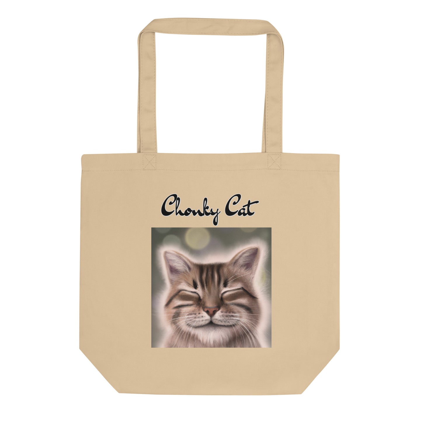 Eco Tote Bag with Happy Cat with text "Chonky Cat" at $26.97 found at Personalizedpetlovergifts