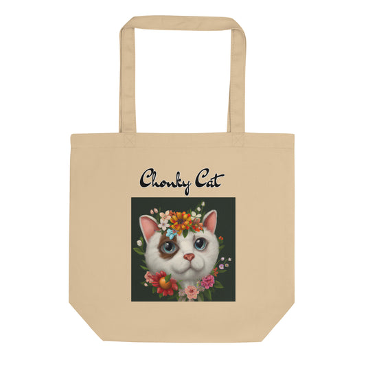 Eco Tote Bag with Happy Cat Portrait With Flowers with text "Chonky Cat" at $26.97 found at Personalizedpetlovergifts