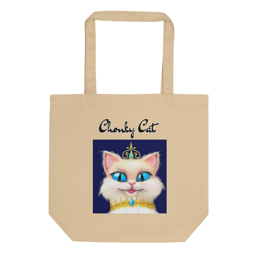 Eco Tote Bag with Happy Blue Eyed Kitten Princess with text "Chonky Cat" at $26.97 found at Personalizedpetlovergifts