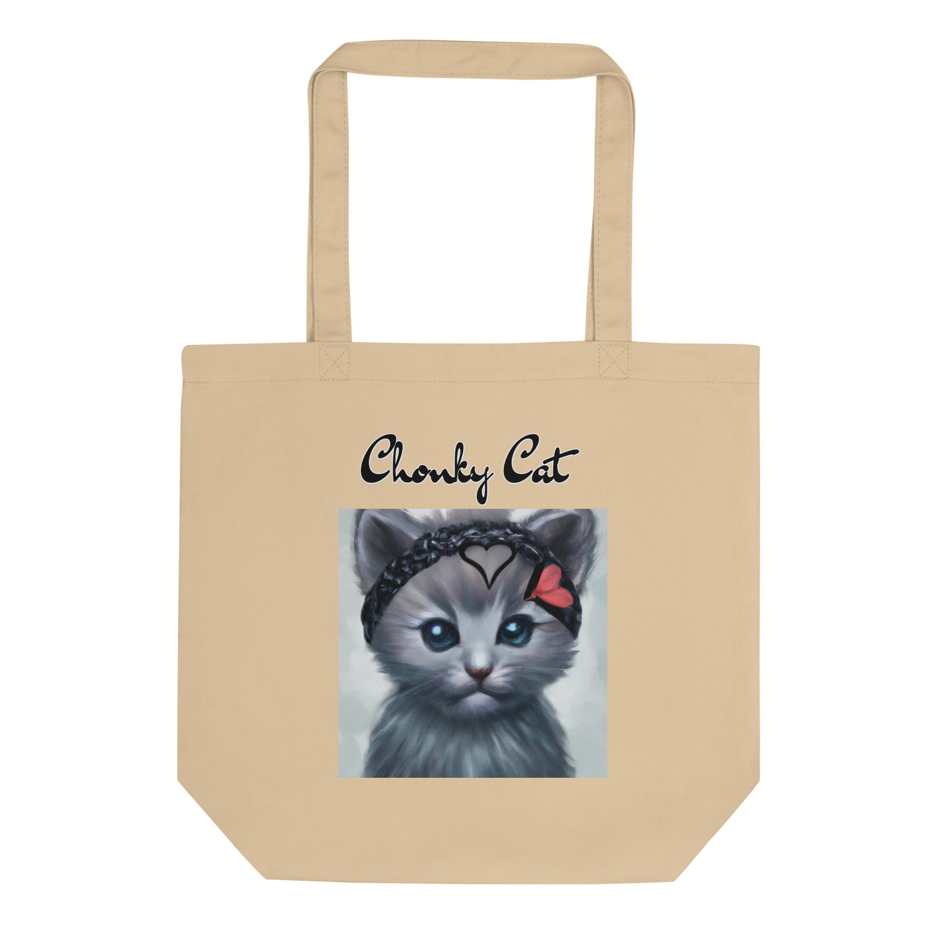 Eco Tote Bag with Grey Kitten With a Headband with text "Chonky Cat" at $26.97 found at Personalizedpetlovergifts