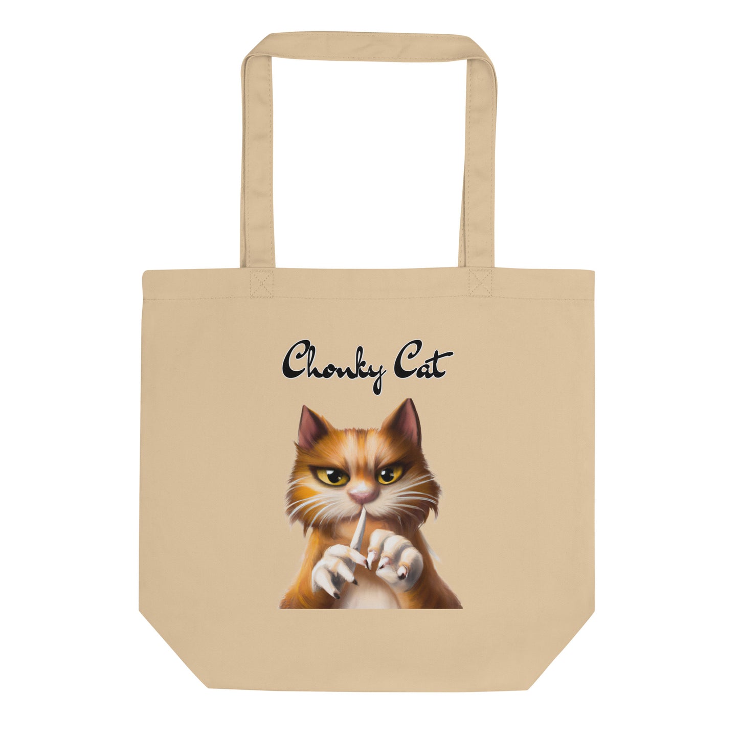 Eco Tote Bag with Ginger Cat Filing Its Nails with text "Chonky Cat" at $26.97 found at Personalizedpetlovergifts