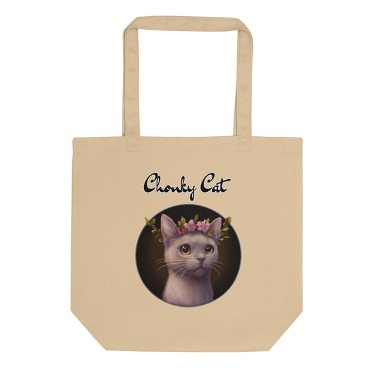 Eco Tote Bag with Gentle Cat With Pink Floral Headpiece with text "Chonky Cat" at $26.97 found at Personalizedpetlovergifts