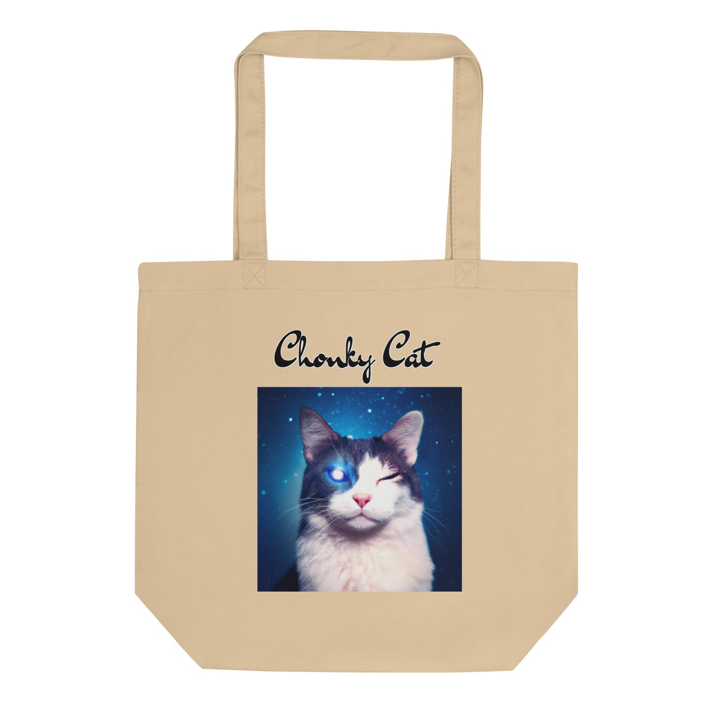 Eco Tote Bag with Galaxy Eyed Cat with text "Chonky Cat" at $26.97 found at Personalizedpetlovergifts