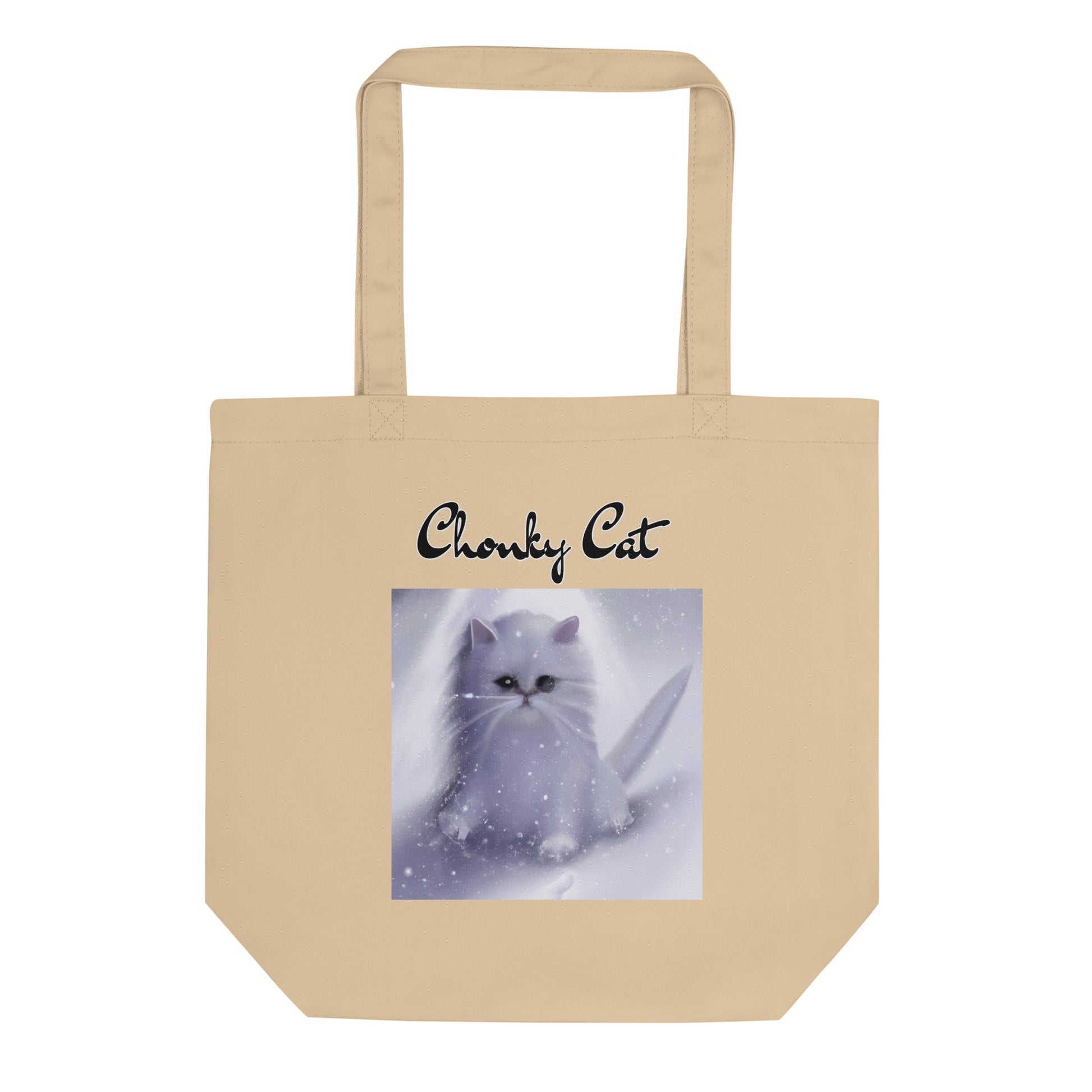 Eco Tote Bag with Fluffy White Kitten In The SNow with text "Chonky Cat" at $26.97 found at Personalizedpetlovergifts