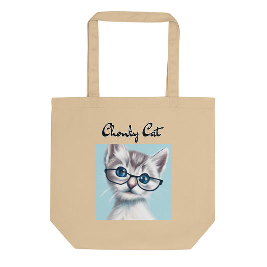 Eco Tote Bag with Fluffy Kitten With Glasses with text "Chonky Cat" at $26.97 found at Personalizedpetlovergifts