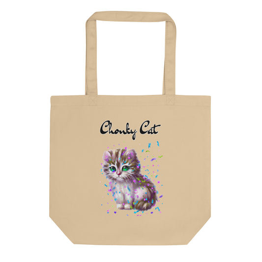 Eco Tote Bag with Fluffy Kitten With Confetti with text "Chonky Cat" at $26.97 found at Personalizedpetlovergifts