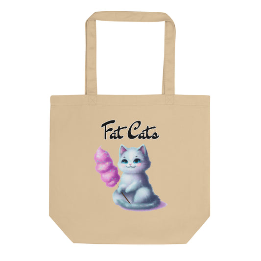 Eco Tote Bag with Kitten Holding A Cotton Candy with text "Fat Cats" at $26.97 found at Personalizedpetlovergifts