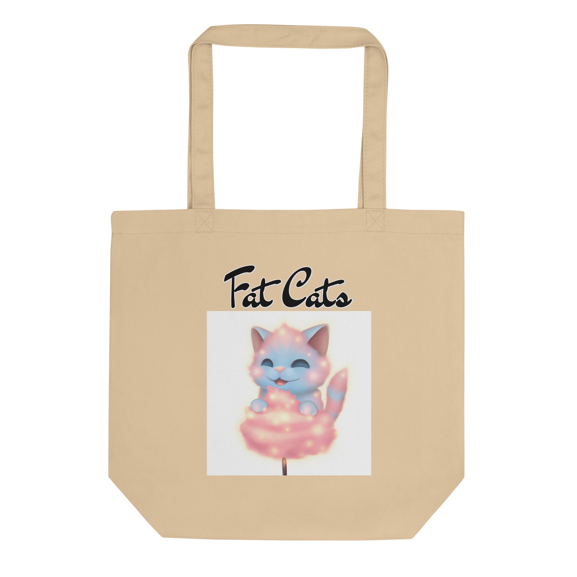 Eco Tote Bag with Kitten Enjoying a Cotton Candy with text "Fat Cats" at $26.97 found at Personalizedpetlovergifts