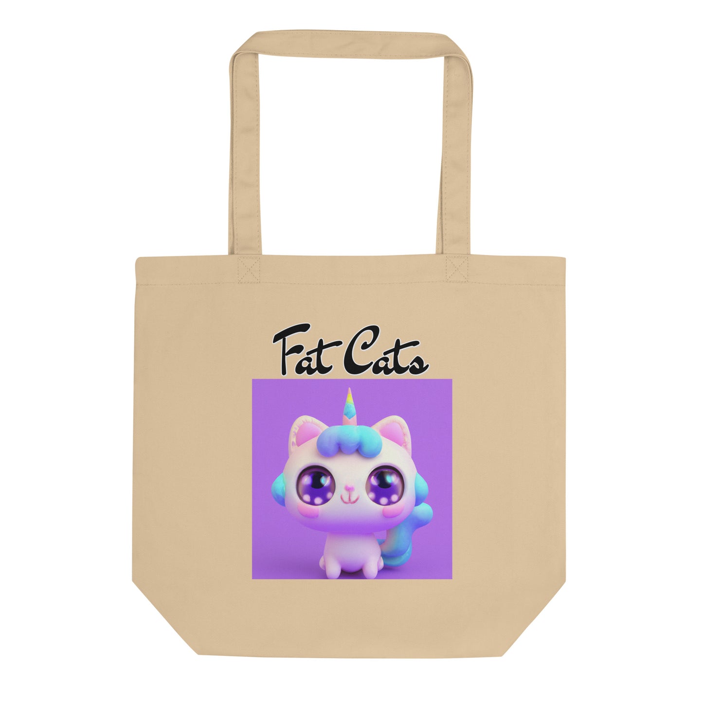 Eco Tote Bag with Happy Unicorn Kitten with text "Fat Cats" at $26.97 found at Personalizedpetlovergifts