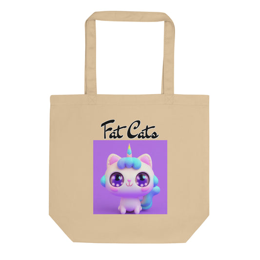 Eco Tote Bag with Happy Unicorn Kitten with text "Fat Cats" at $26.97 found at Personalizedpetlovergifts