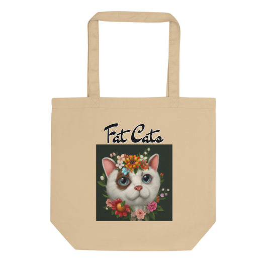 Eco Tote Bag with Happy Cat Portrait With Flowers with text "Fat Cats" at $26.97 found at Personalizedpetlovergifts