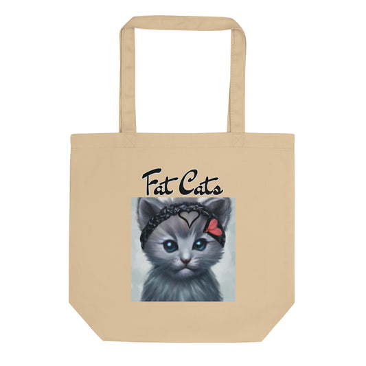 Eco Tote Bag with Grey Kitten With a Headband with text "Fat Cats" at $26.97 found at Personalizedpetlovergifts