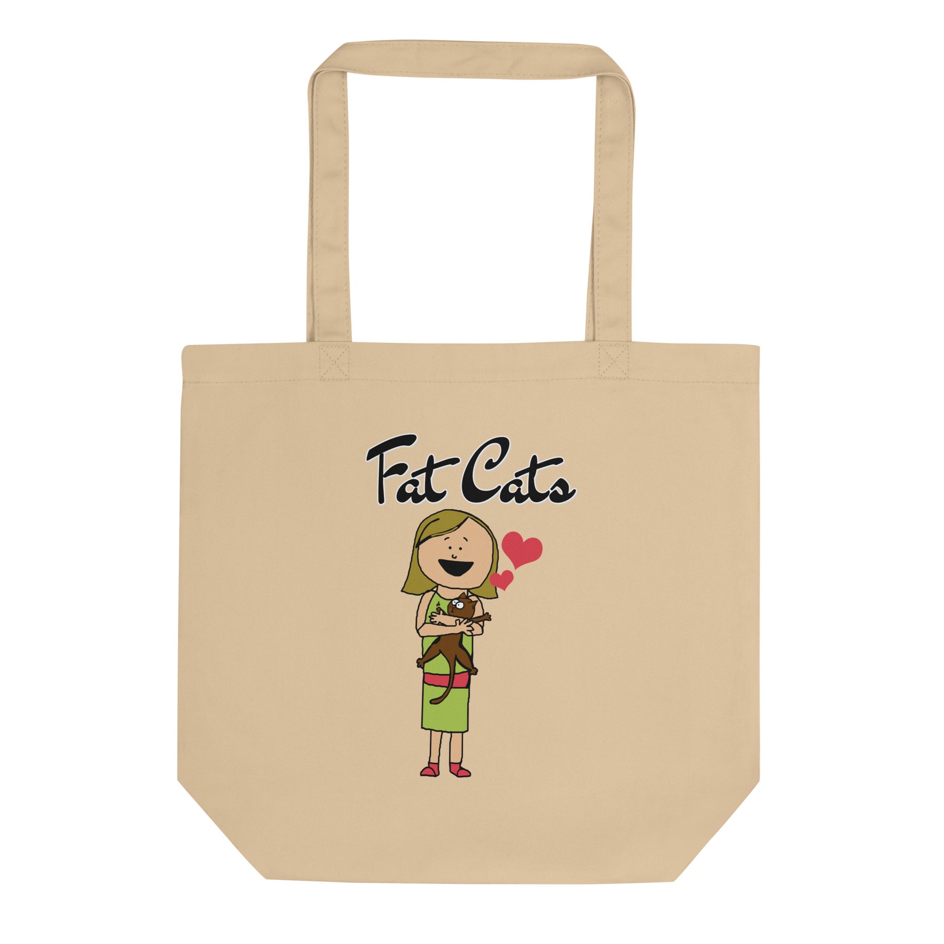 Eco Tote Bag with Girl Holding a Kitten with text "Fat Cats" at $26.97 found at Personalizedpetlovergifts