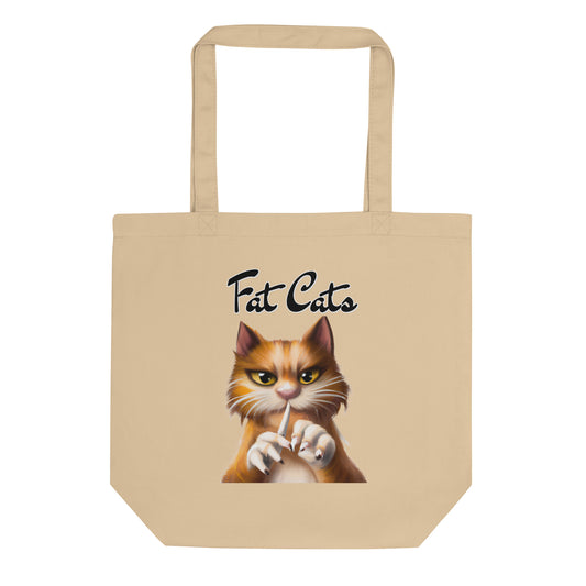 Eco Tote Bag with Ginger Cat Filing Its Nails with text "Fat Cats" at $26.97 found at Personalizedpetlovergifts