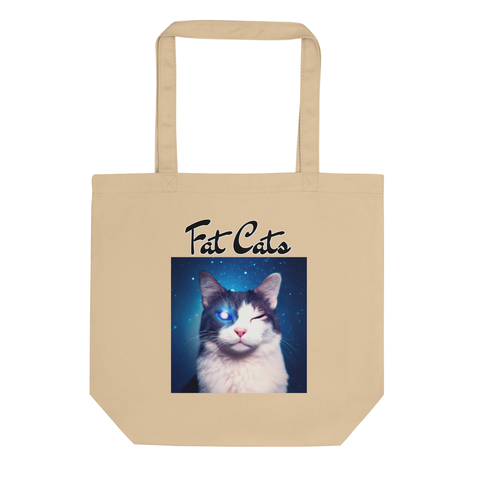 Eco Tote Bag with Galaxy Eyed Cat with text "Fat Cats" at $26.97 found at Personalizedpetlovergifts