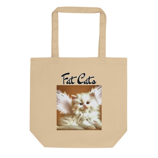 Eco Tote Bag with Fluffy White Kitten With Angel Wings with text "Fat Cats" at $26.97 found at Personalizedpetlovergifts