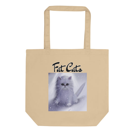 Eco Tote Bag with Fluffy White Kitten In The SNow with text "Fat Cats" at $26.97 found at Personalizedpetlovergifts