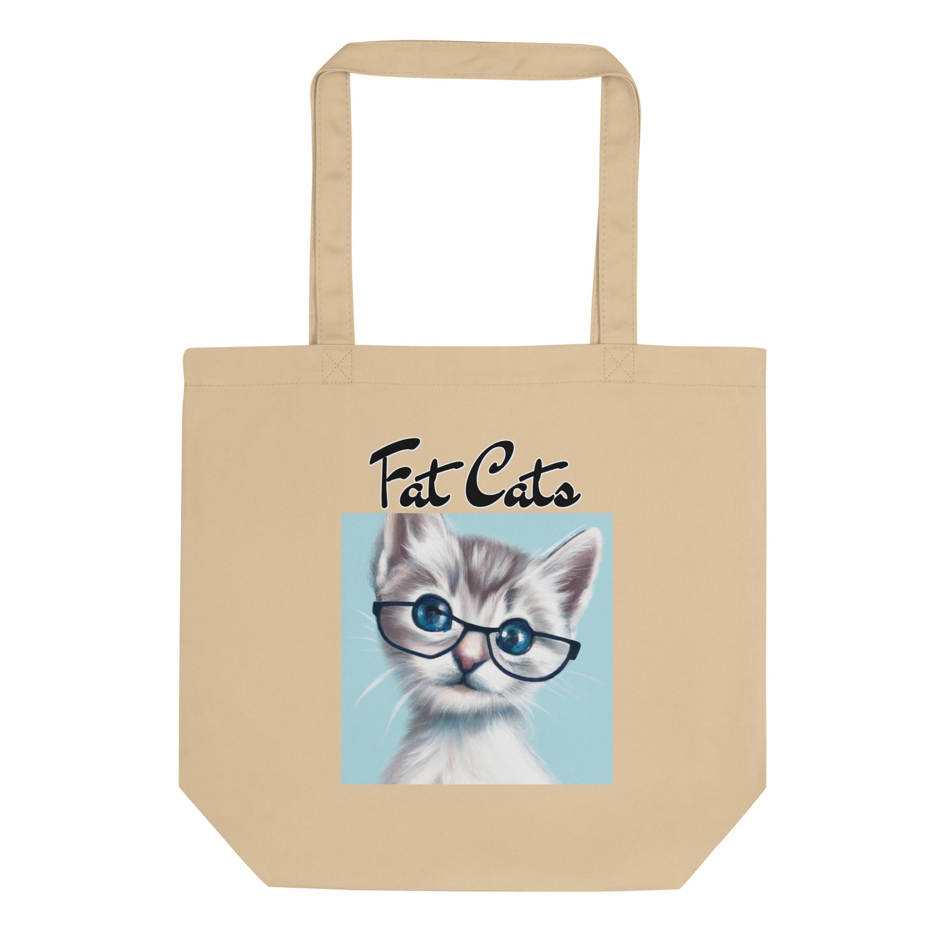 Eco Tote Bag with Fluffy Kitten With Glasses with text "Fat Cats" at $26.97 found at Personalizedpetlovergifts