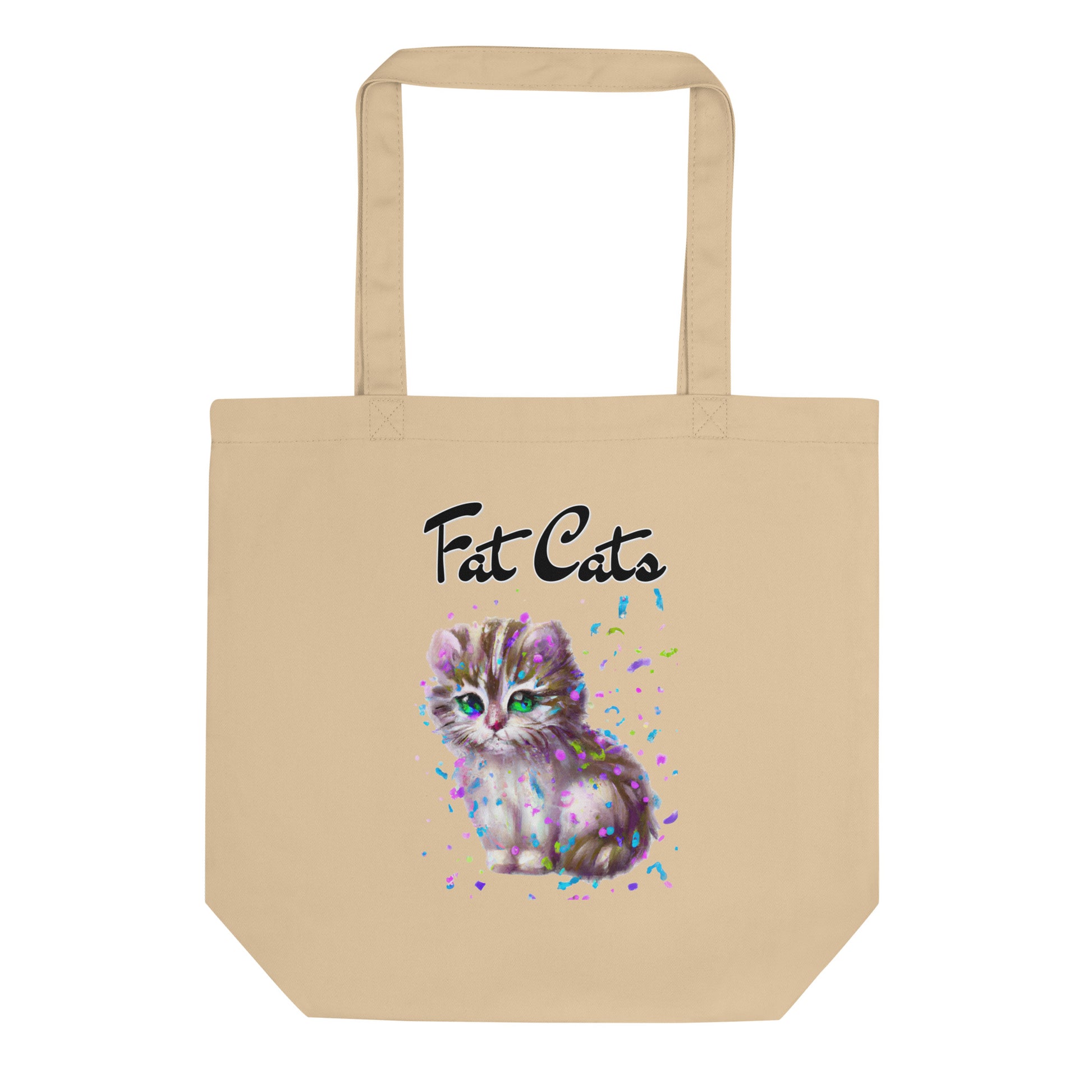 Eco Tote Bag with Fluffy Kitten With Confetti with text "Fat Cats" at $26.97 found at Personalizedpetlovergifts