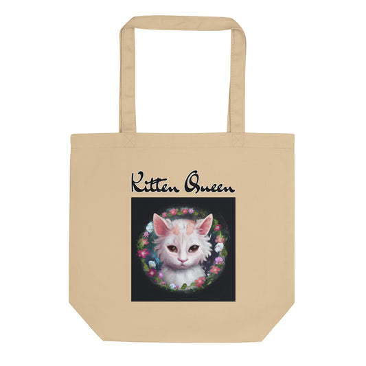 Eco Tote Bag with Kitten In a Floral Circle with text "Kitten Queen" at $26.97 found at Personalizedpetlovergifts