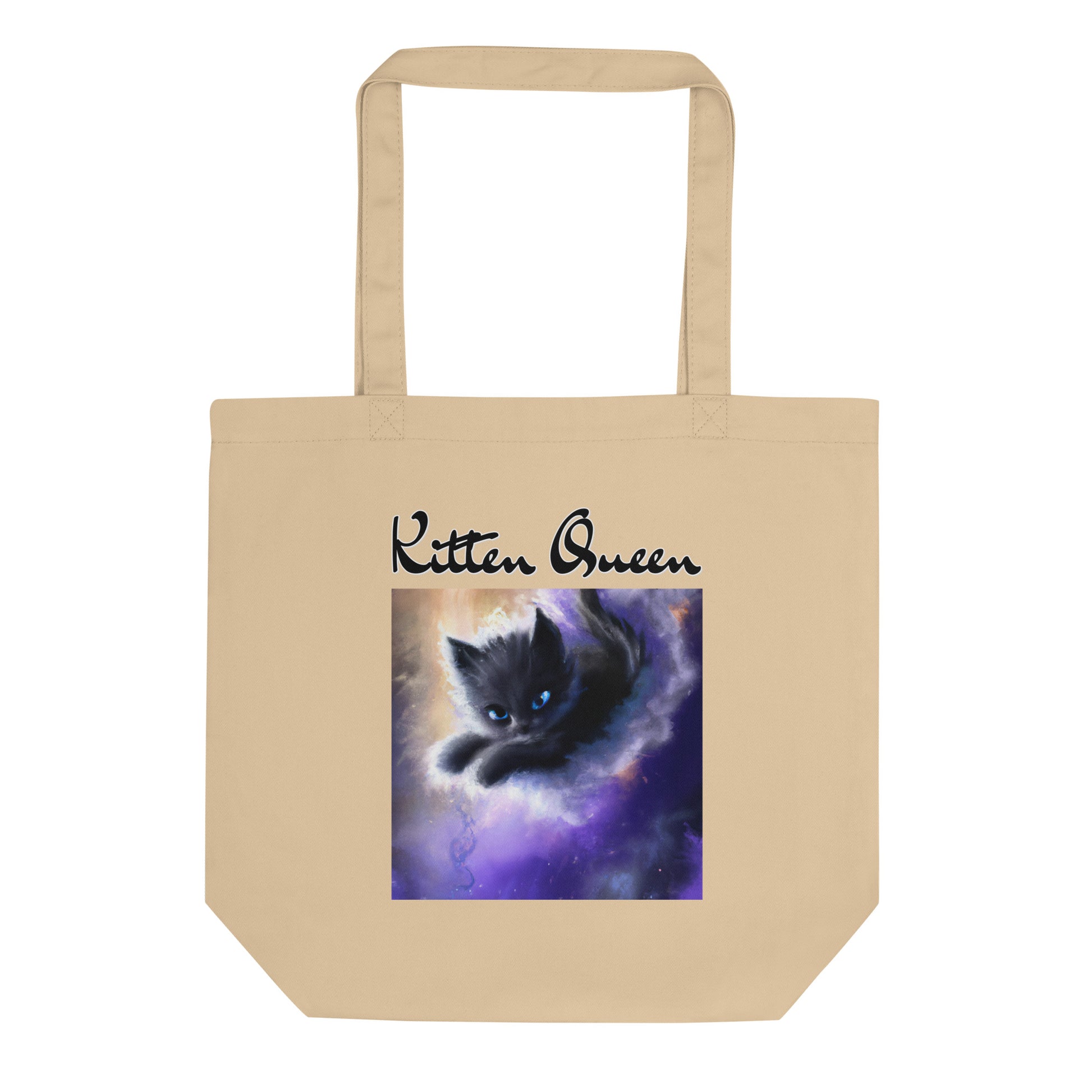 Eco Tote Bag with Kitten In A Cosmic Cloud with text "Kitten Queen" at $26.97 found at Personalizedpetlovergifts