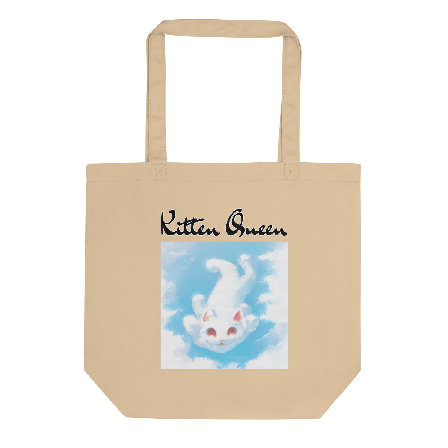 Eco Tote Bag with Kitten Flying In The Sky with text "Kitten Queen" at $26.97 found at Personalizedpetlovergifts