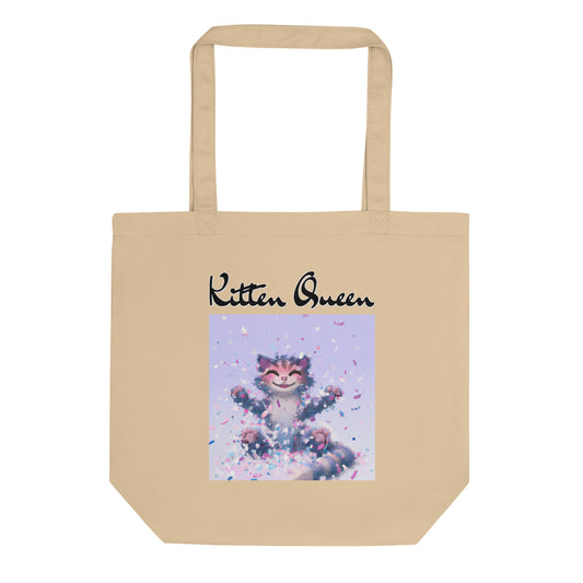 Eco Tote Bag with Kitten Enjoying Confetti with text "Kitten Queen" at $26.97 found at Personalizedpetlovergifts