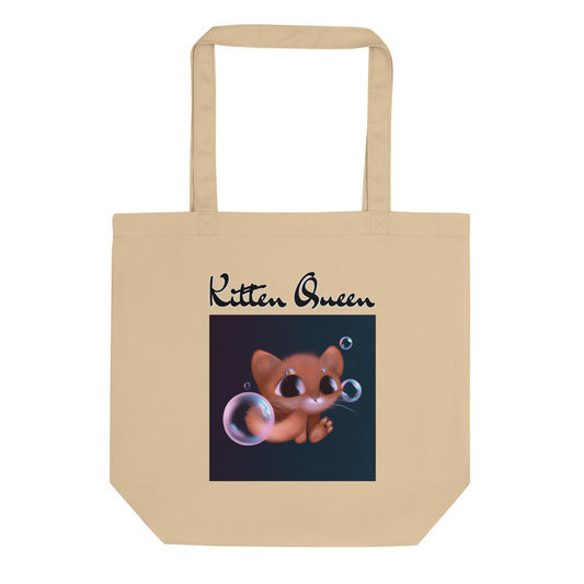 Eco Tote Bag with Kitten And Soap Bubbles with text "Kitten Queen" at $26.97 found at Personalizedpetlovergifts