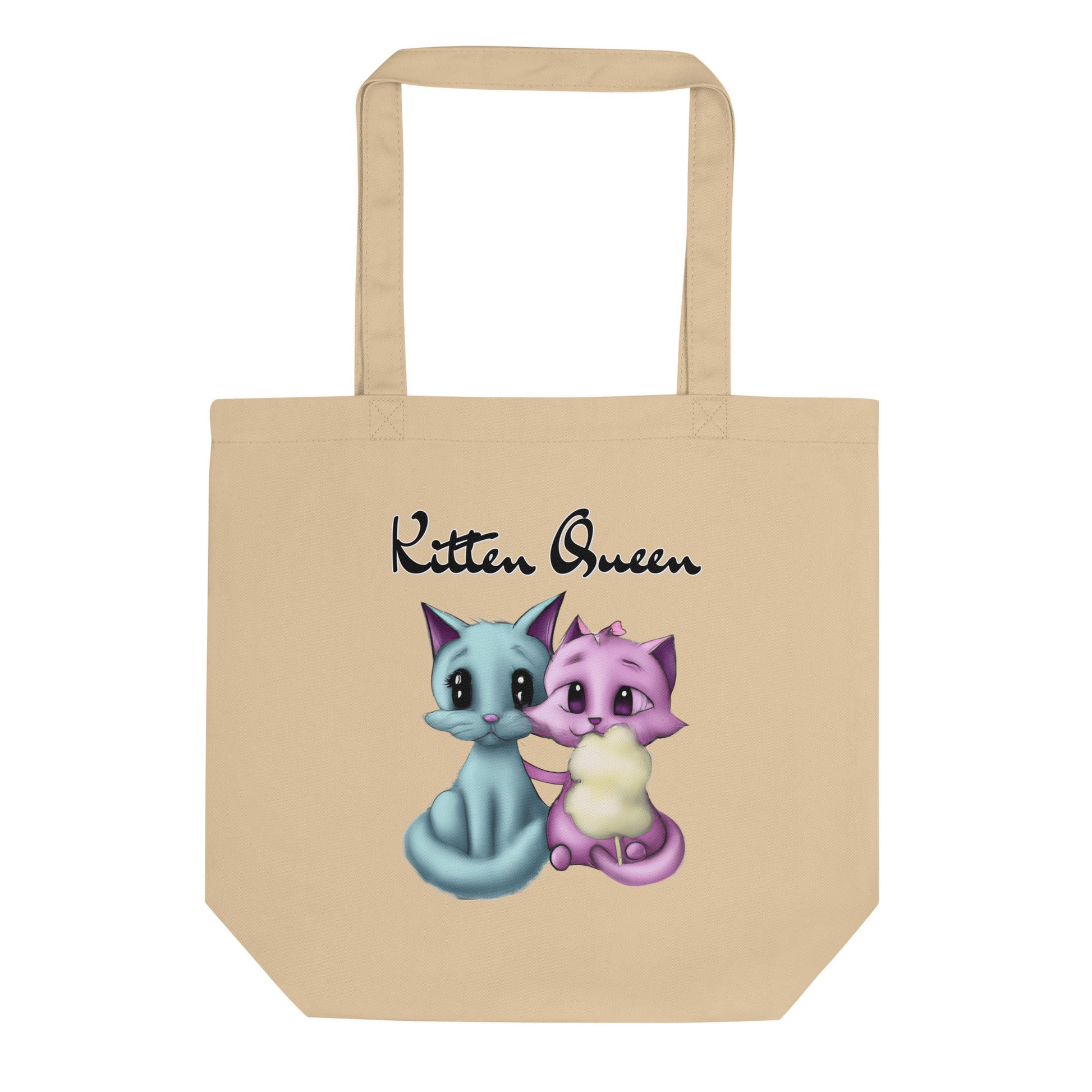 Eco Tote Bag with Hugging Kittens With Cotton Candy with text "Kitten Queen" at $26.97 found at Personalizedpetlovergifts