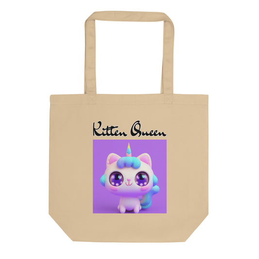 Eco Tote Bag with Happy Unicorn Kitten with text "Kitten Queen" at $26.97 found at Personalizedpetlovergifts