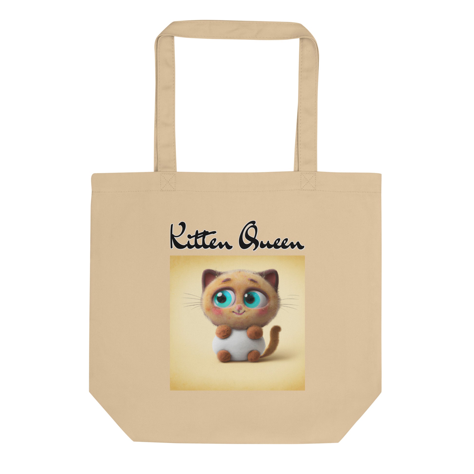 Eco Tote Bag with Happy Fluffy Kitten with text "Kitten Queen" at $26.97 found at Personalizedpetlovergifts