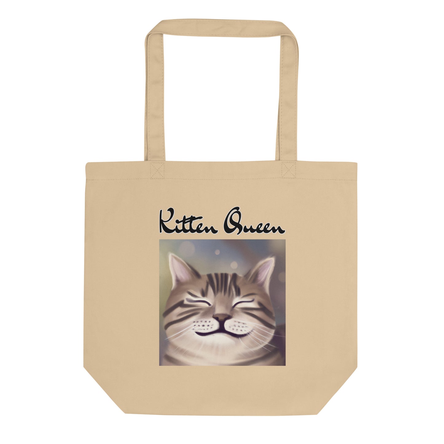 Eco Tote Bag with Happy Cat Purring with text "Kitten Queen" at $26.97 found at Personalizedpetlovergifts