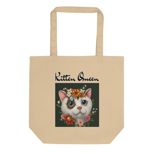 Eco Tote Bag with Happy Cat Portrait With Flowers with text "Kitten Queen" at $26.97 found at Personalizedpetlovergifts