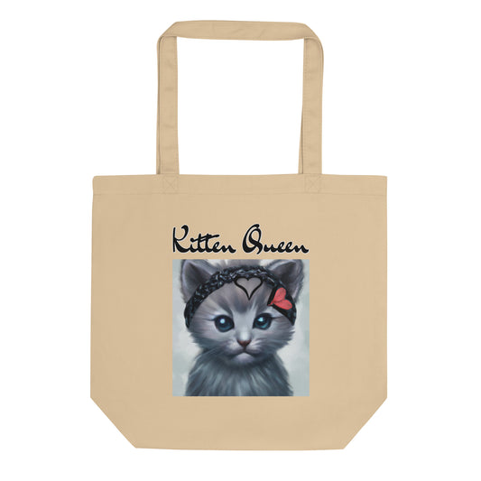 Eco Tote Bag with Grey Kitten With a Headband with text "Kitten Queen" at $26.97 found at Personalizedpetlovergifts