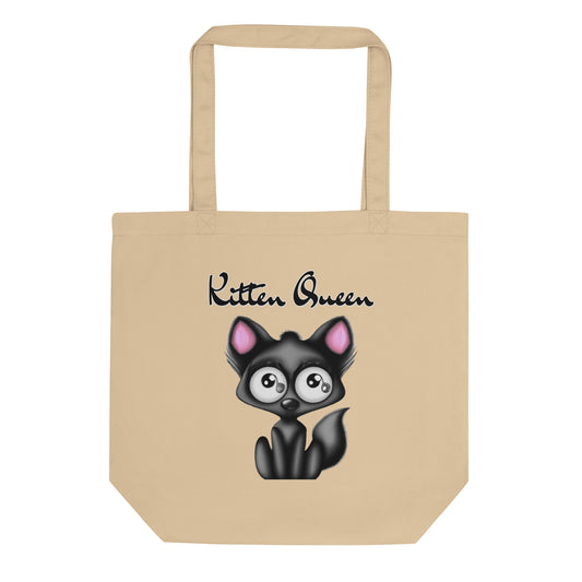 Eco Tote Bag with Funny Black Kitten with text "Kitten Queen" at $26.97 found at Personalizedpetlovergifts