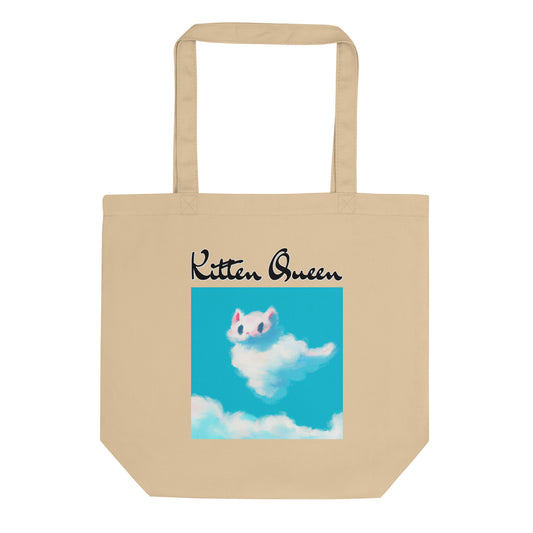 Eco Tote Bag with Fluffy White Cloud Kitten with text "Kitten Queen" at $26.97 found at Personalizedpetlovergifts