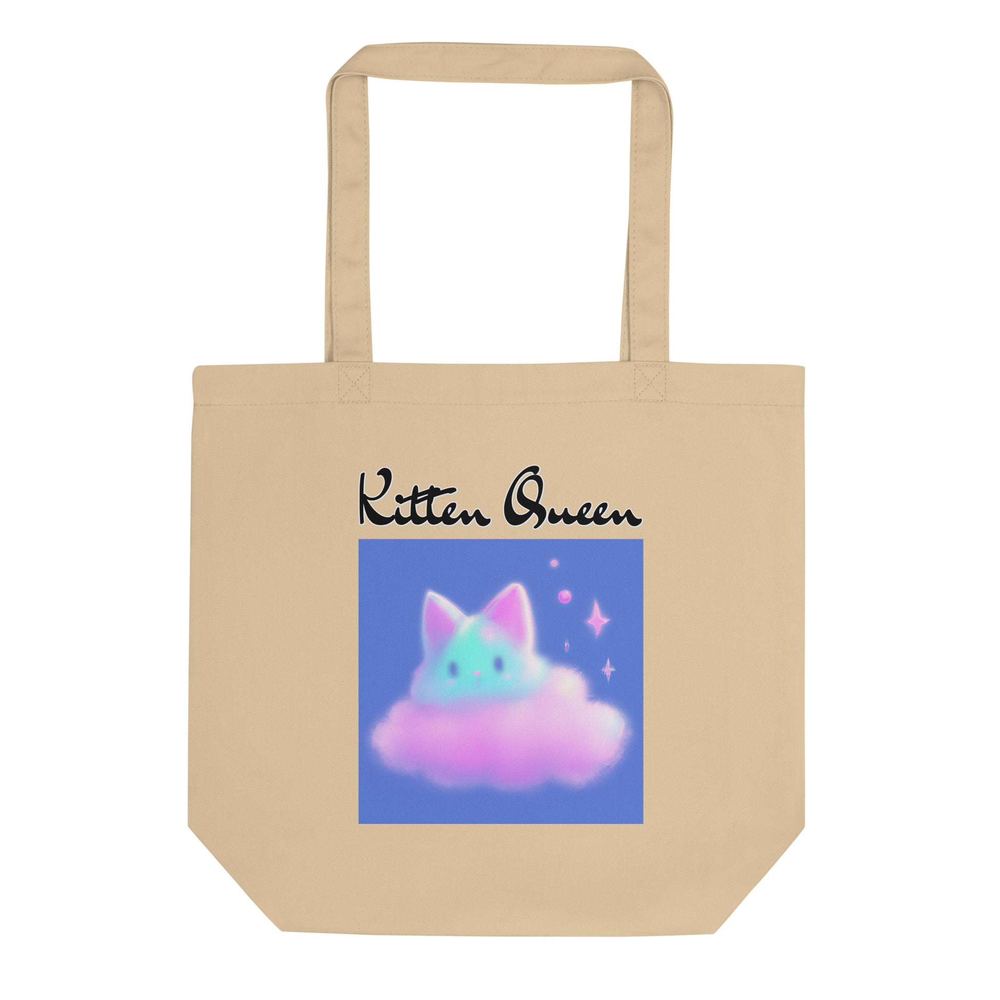 Eco Tote Bag with Fluffy Pink Cloud Kitten with text "Kitten Queen" at $26.97 found at Personalizedpetlovergifts