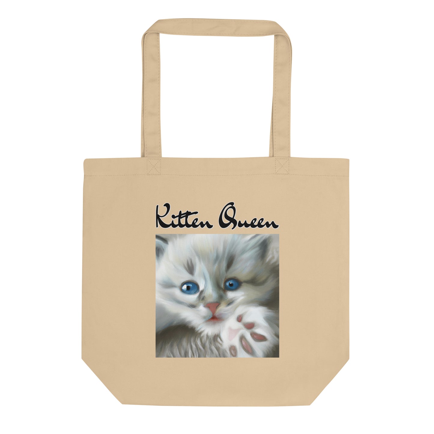 Eco Tote Bag with Fluffy Kitten With Fluffy Paw with text "Kitten Queen" at $26.97 found at Personalizedpetlovergifts