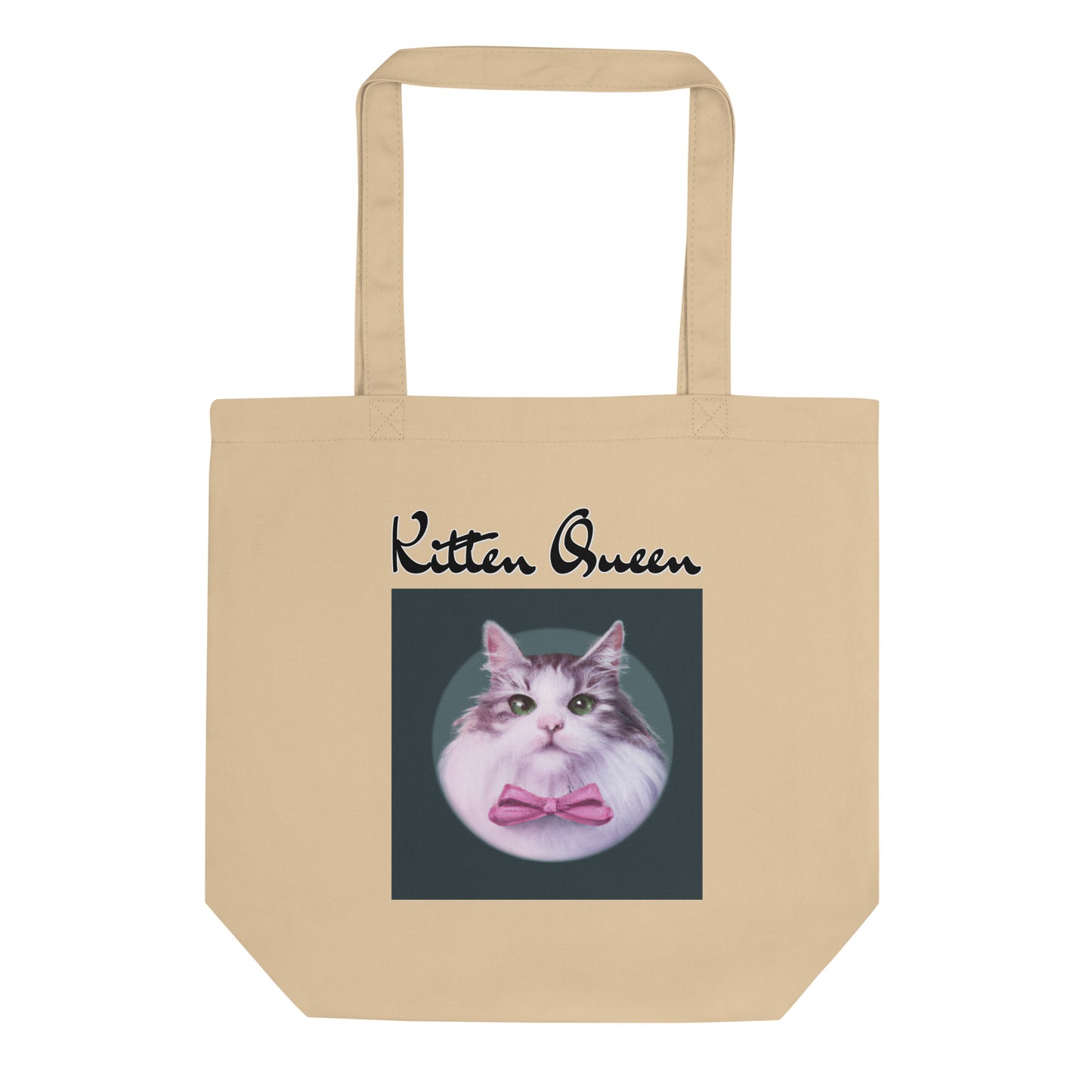 Eco Tote Bag with Fluffy Kitten With a Pink Bow with text "Kitten Queen" at $26.97 found at Personalizedpetlovergifts