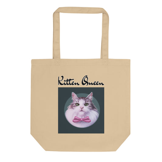 Eco Tote Bag with Fluffy Kitten With a Pink Bow with text "Kitten Queen" at $26.97 found at Personalizedpetlovergifts