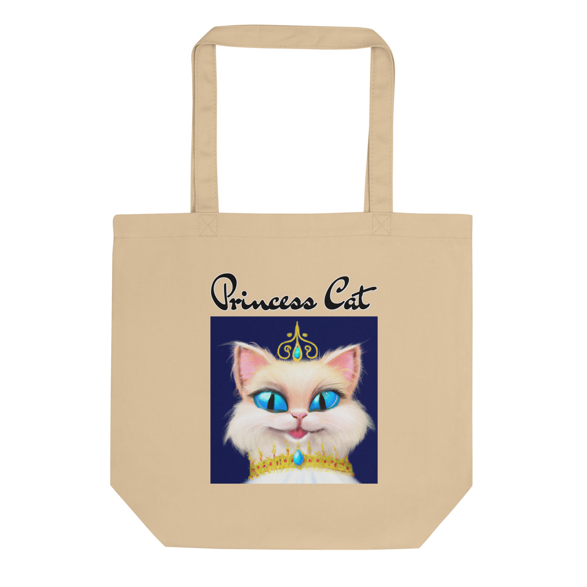 Eco Tote Bag with Happy Blue Eyed Kitten Princess with text "Princess Cat" at $26.97 found at Personalizedpetlovergifts