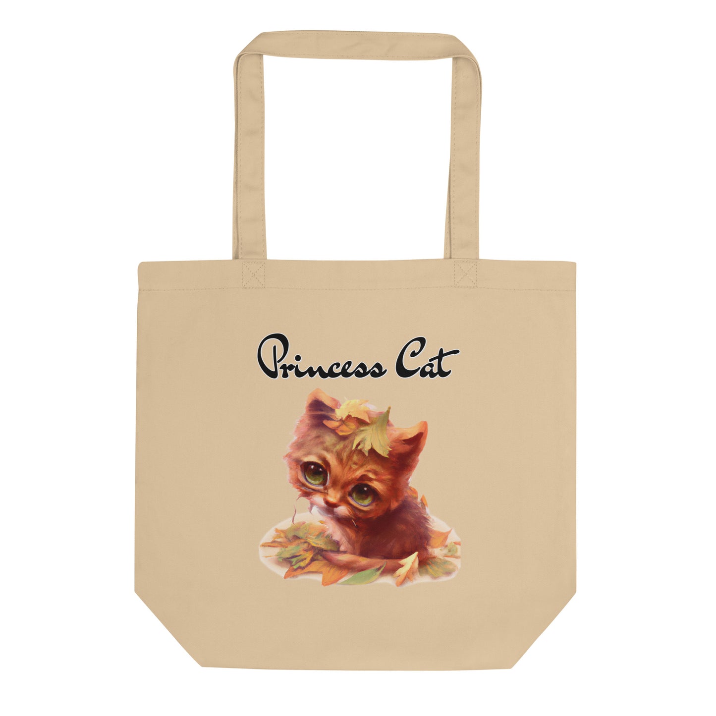 Eco Tote Bag with Ginger Cat With Autumn Leaves with text "Princess Cat" at $26.97 found at Personalizedpetlovergifts