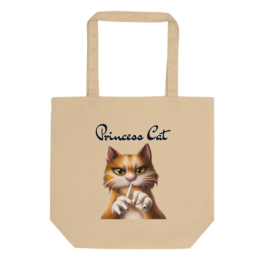 Eco Tote Bag with Ginger Cat Filing Its Nails with text "Princess Cat" at $26.97 found at Personalizedpetlovergifts