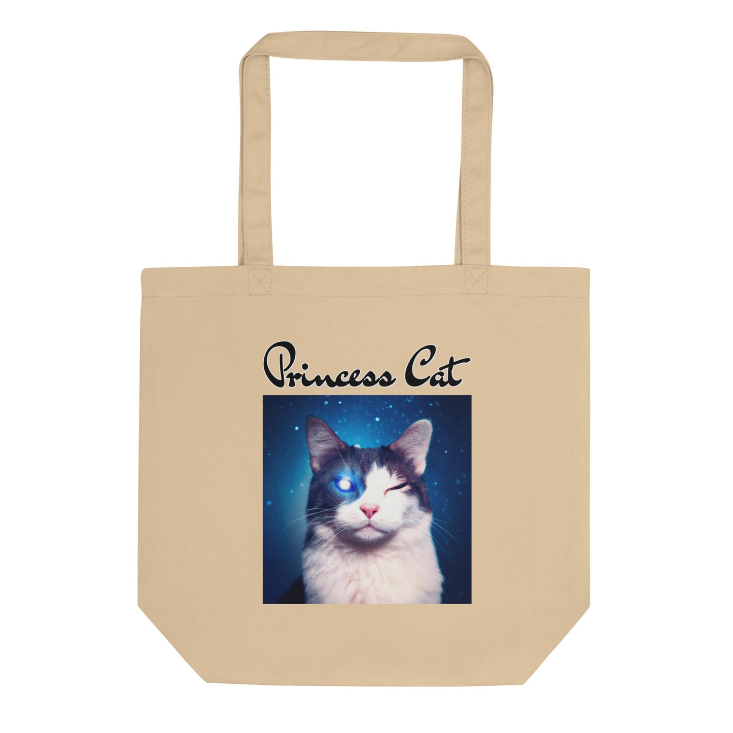 Eco Tote Bag with Galaxy Eyed Cat with text "Princess Cat" at $26.97 found at Personalizedpetlovergifts