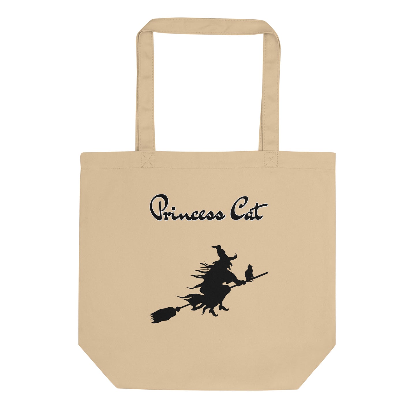 Eco Tote Bag with Flying Witch With Cat On a Broom with text "Princess Cat" at $26.97 found at Personalizedpetlovergifts