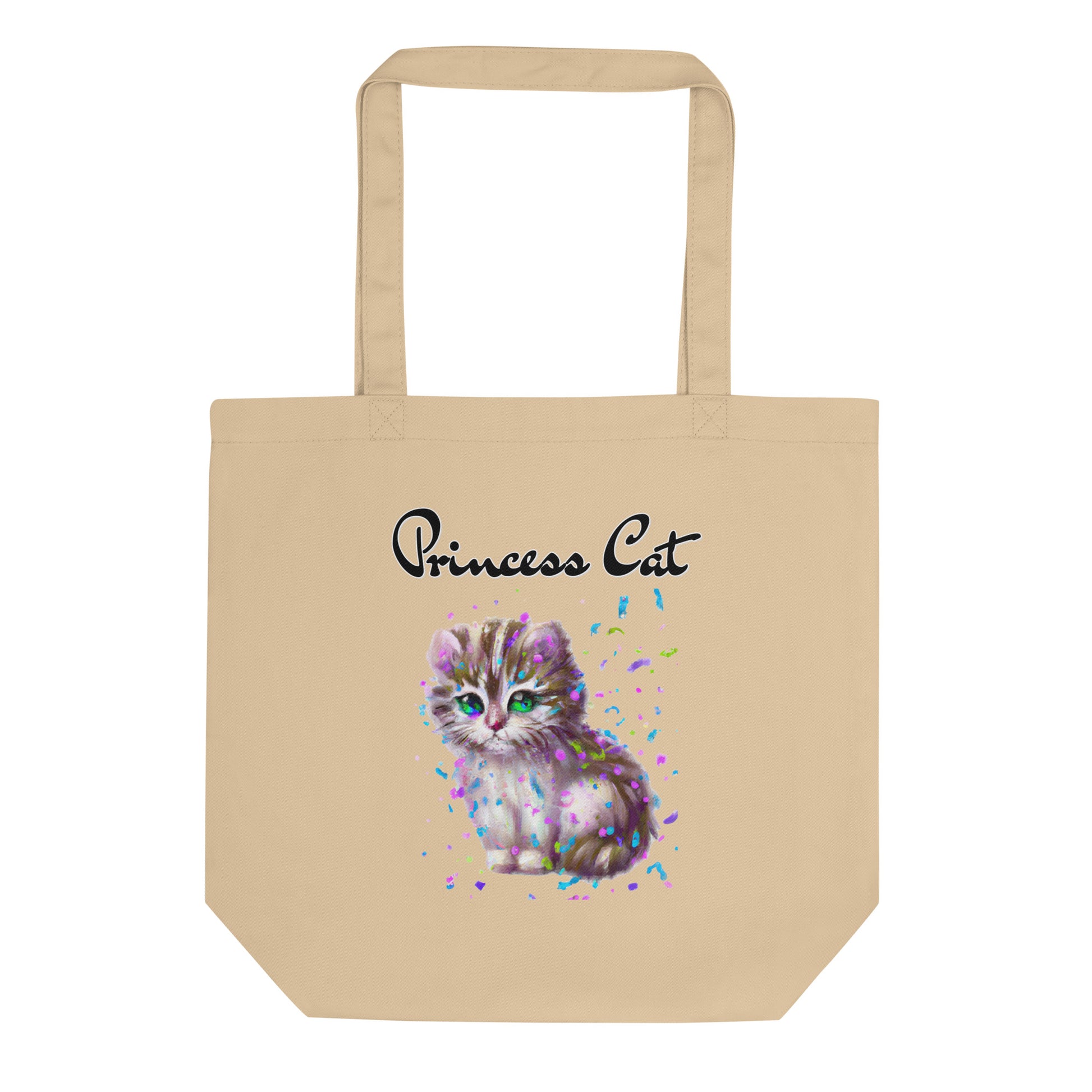 Eco Tote Bag with Fluffy Kitten With Confetti with text "Princess Cat" at $26.97 found at Personalizedpetlovergifts